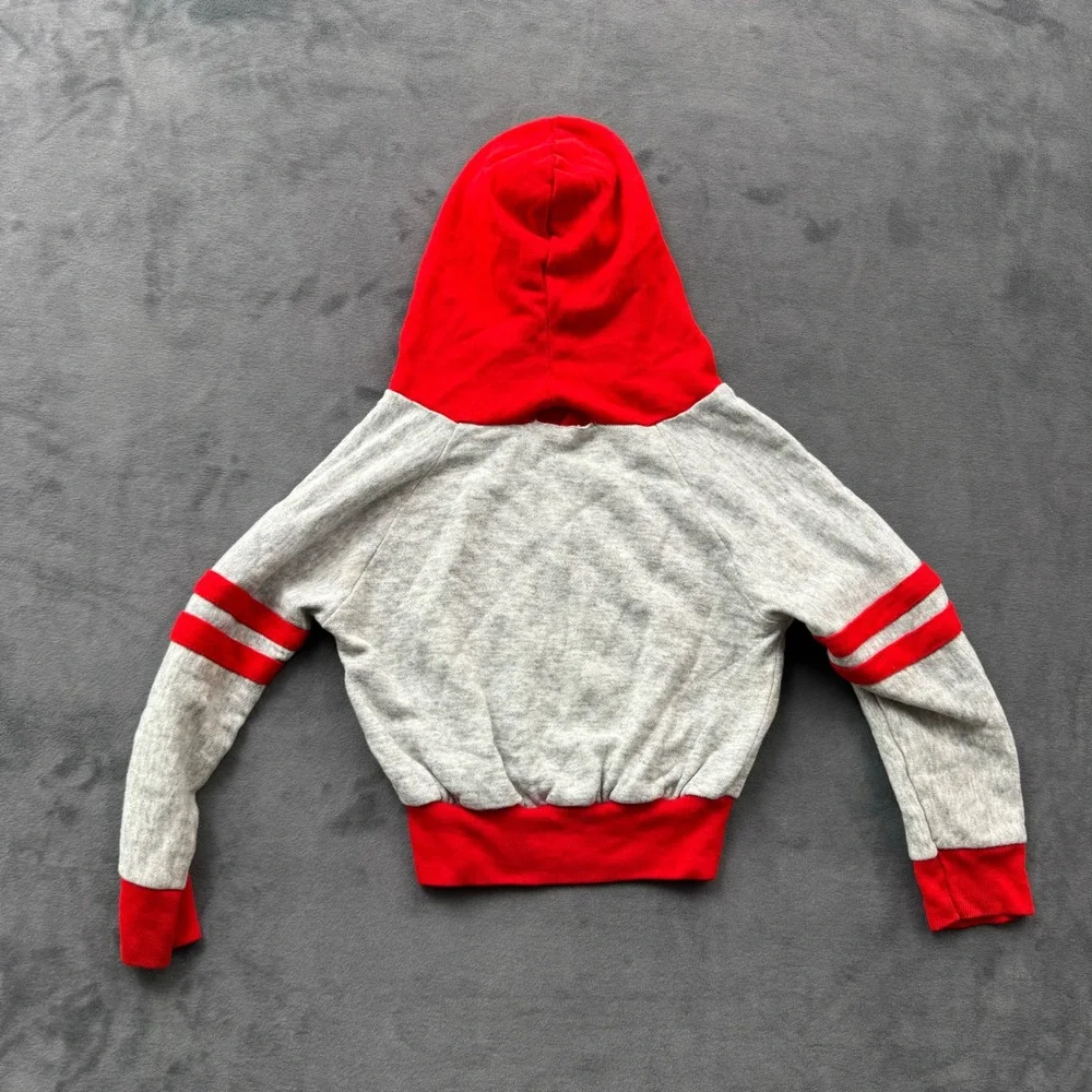 Vintage Boston Red Sox Youth Hoodie Gray Red Raglan Striped Sleeve Sweatshirt